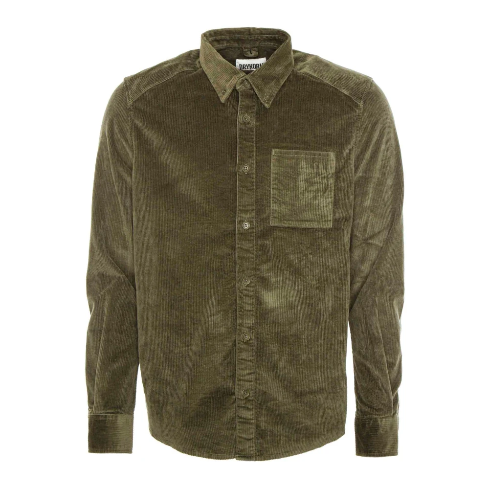 Drykorn Ribfluwelen Overhemd met Button-Down Kraag Green Heren