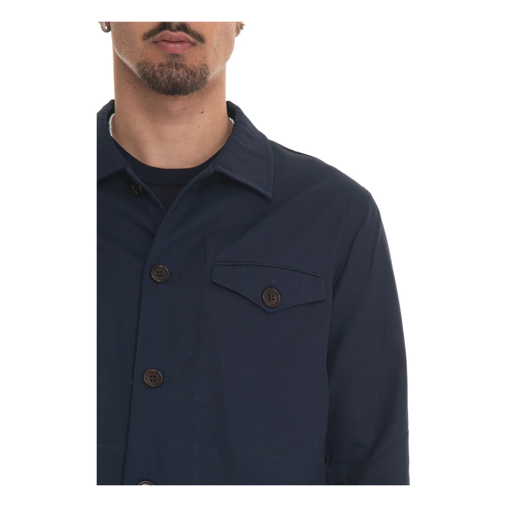 Hindustrie Lichtgewicht Overshirt met knoopsluiting Blue Heren