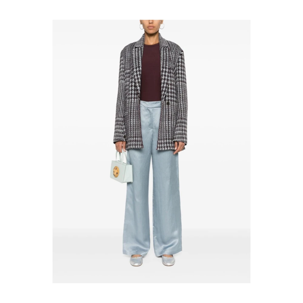 Forte Houndstooth Wollen Jas Blauw Bruin Gray Dames