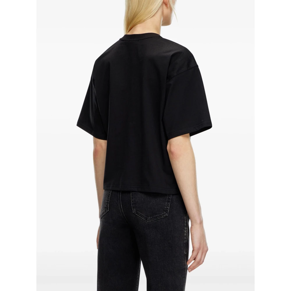 Diesel Zwart Katoenen T-shirt met Oval D Logo Black Dames