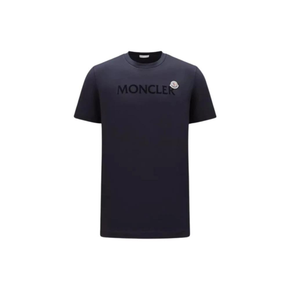 Moncler Navyblauw Ronde Hals T-shirt met Logo Blue Heren