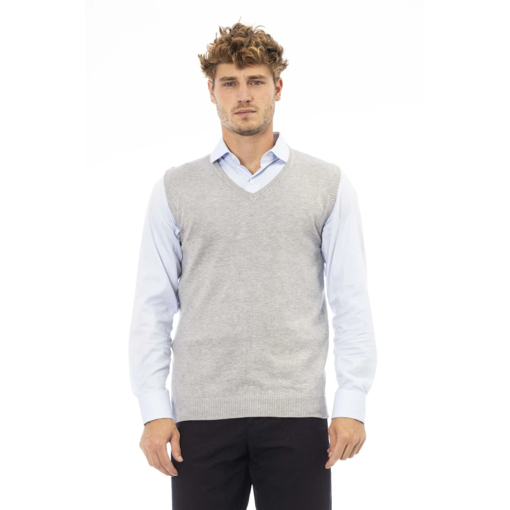 Alpha Studio V-hals Gebreid Vest Regular Fit Gray Heren