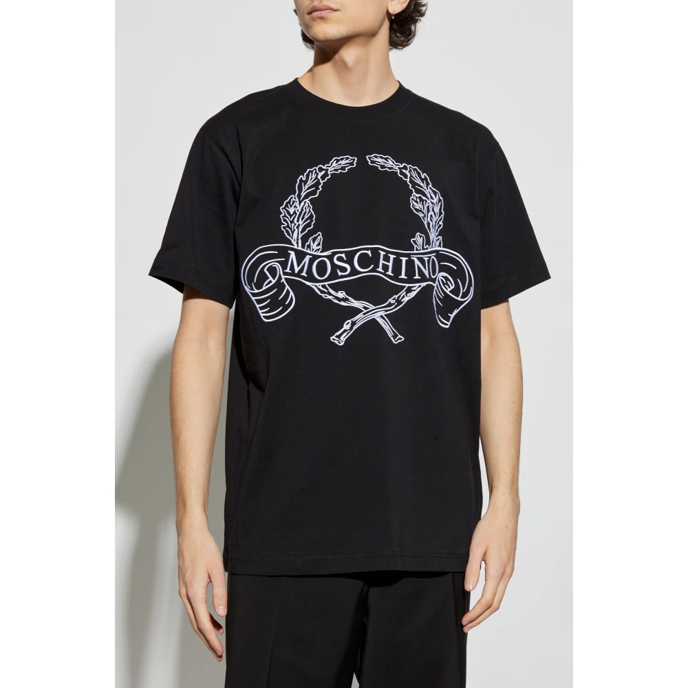 Moschino T-shirt met geborduurd logo Black Heren