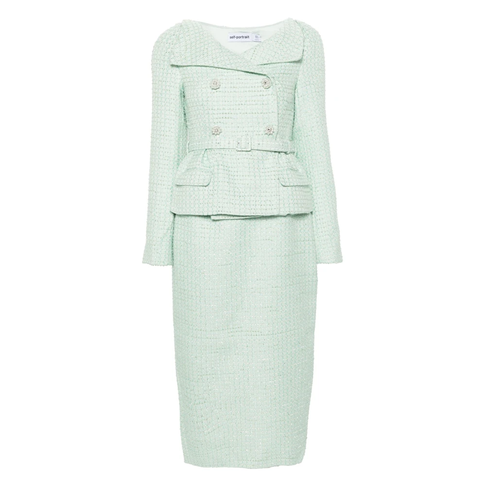 Self Portrait Blauwe Boucle Elegante Midi Jurk Blue Dames