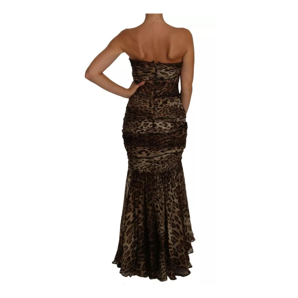 Dolce & Gabbana Luipaardprint Zijden Chiffon Maxi Jurk Brown Dames