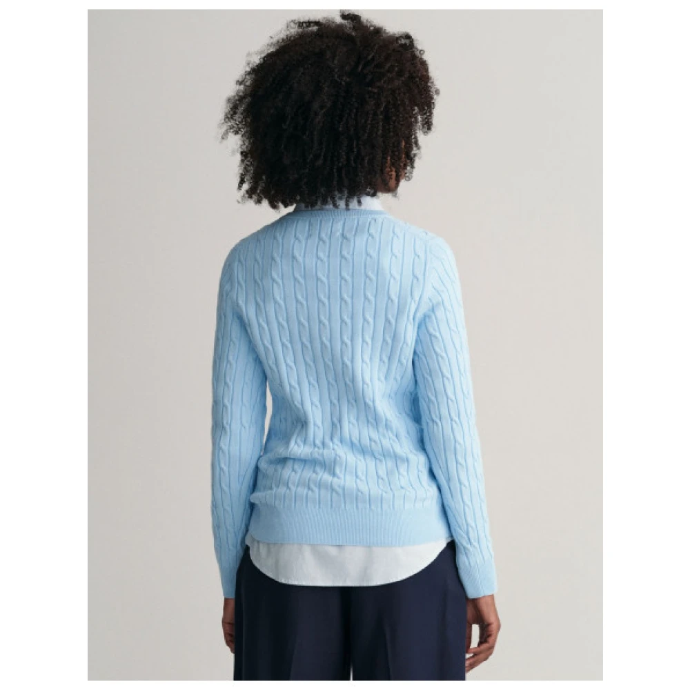Gant Gebreide katoenen V-hals trui Blue Dames