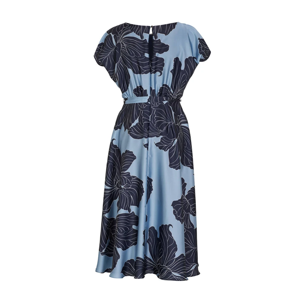 Swing Satijnen Bloemenprint Midi Jurk Blue Dames