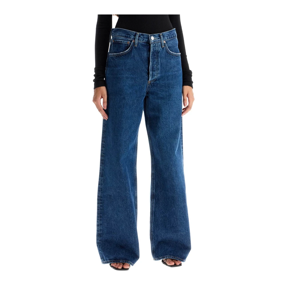 Agolde Mörk Tvättade Wide Leg Jeans med Distressed Detaljer Blue, Dam