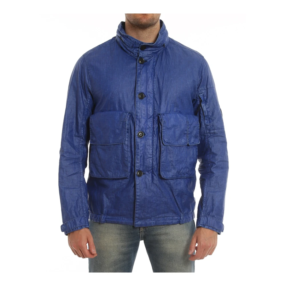 C.P. Company Gewaxte Linnen Jas met Capuchon Blue Heren
