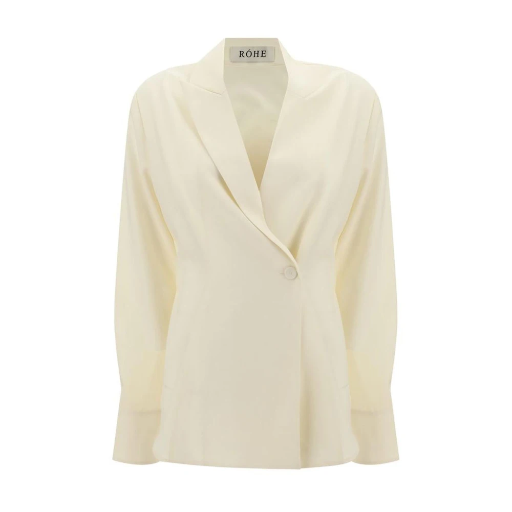 Róhe Monochrome wollen blazerjas met asymmetrische revers White Dames