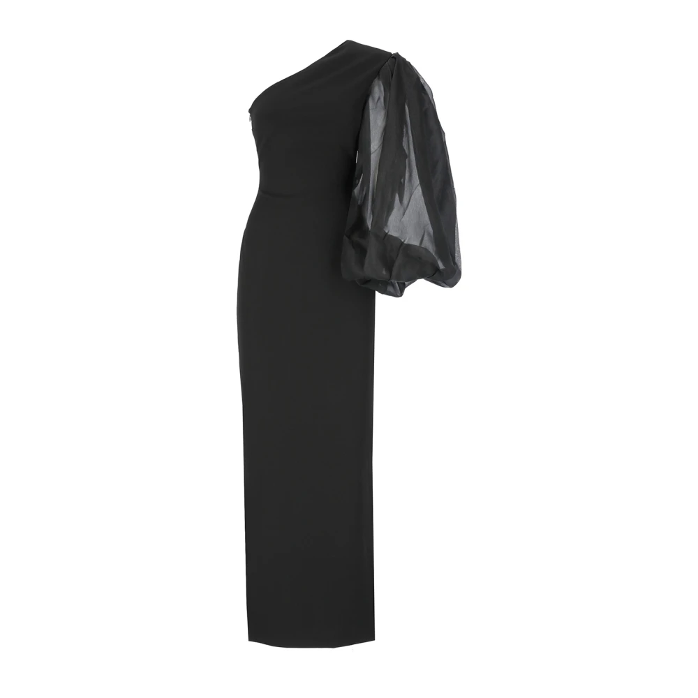 Solace London Zwarte jurk met asymmetrische hals en ballonmouw Black Dames