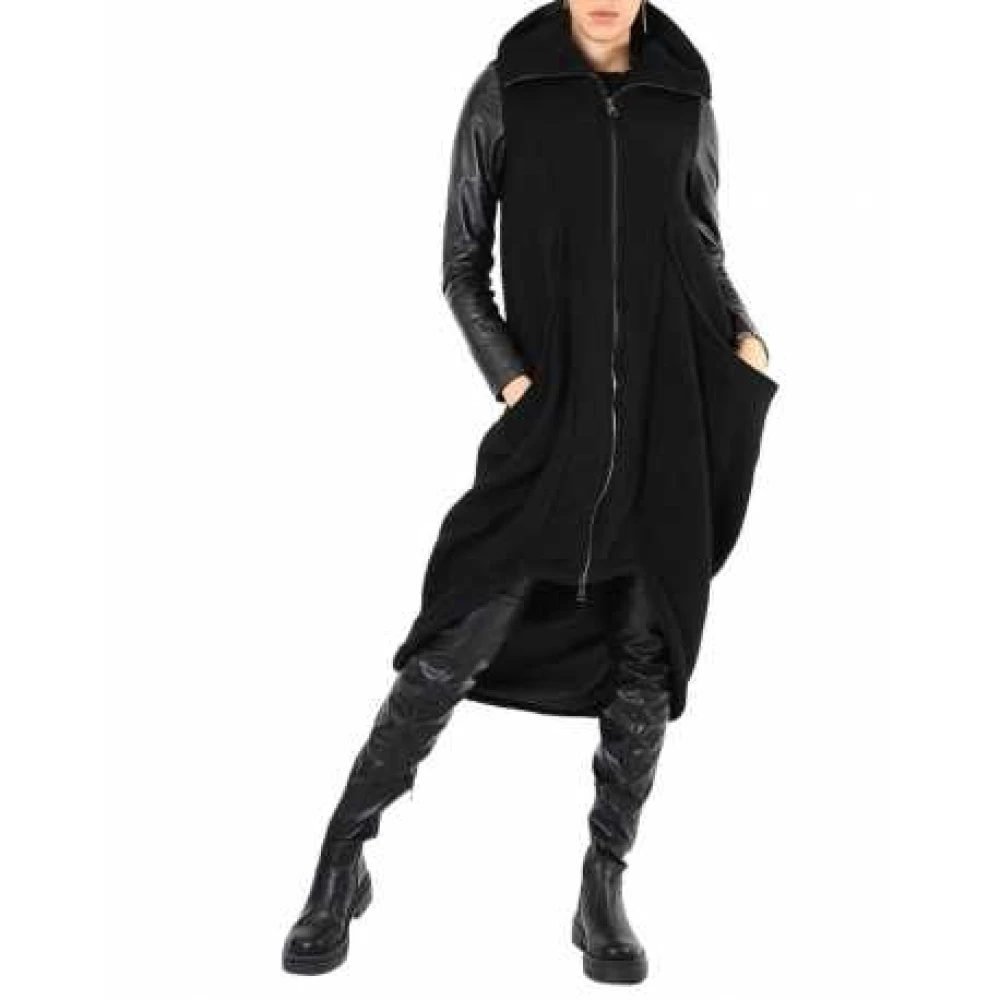 La Haine Inside Us Zwarte leren mouw lange jas Lw799 Black Dames