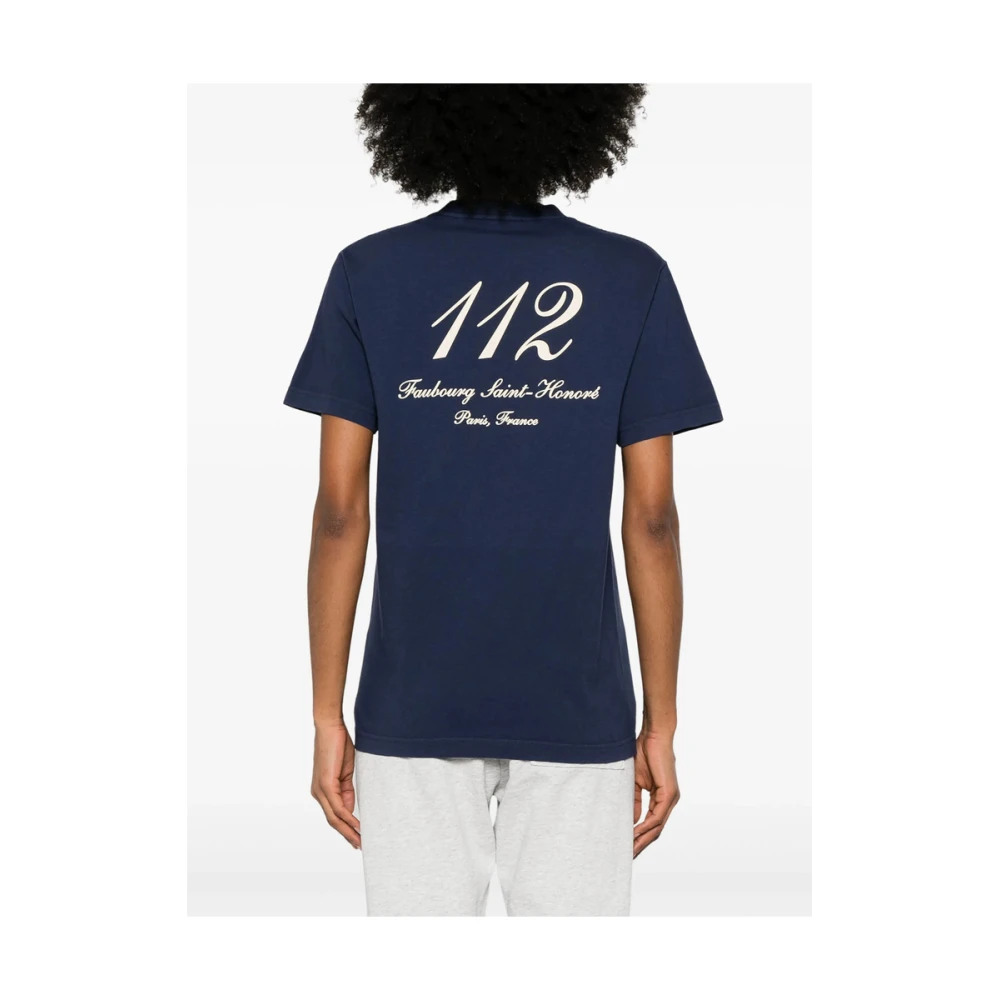 Sporty & Rich Navy Blue Logo Print Crew Neck T-shirt Blue Dames