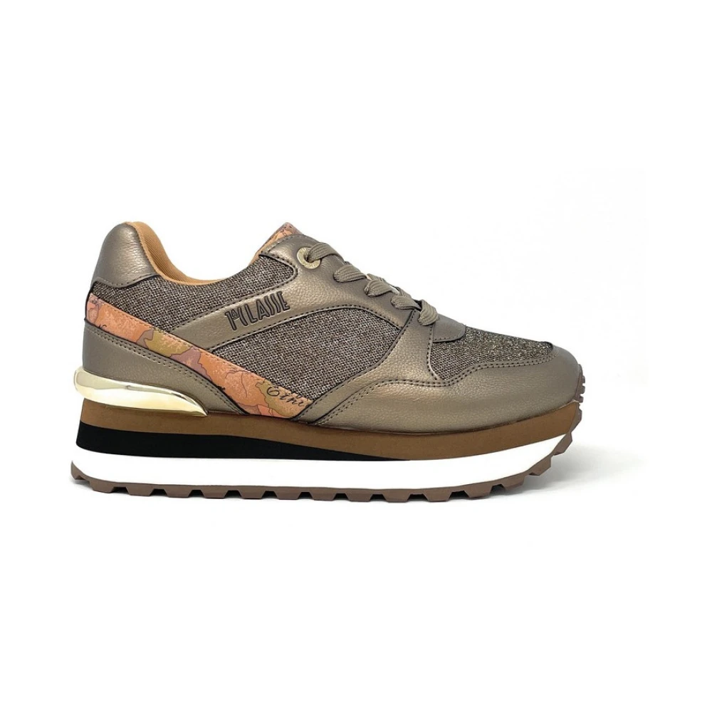 Alviero Martini 1a Classe Bronze Geo Inzet Platform Sneakers 2014 Dames Schoenen Bruin