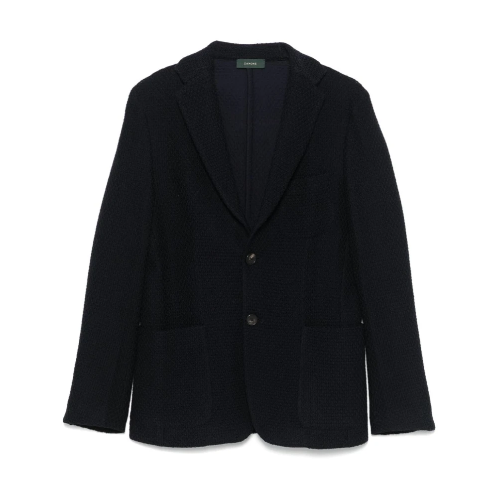Zanone Blauwe Wollen Jas Geweven Ontwerp Blue Heren