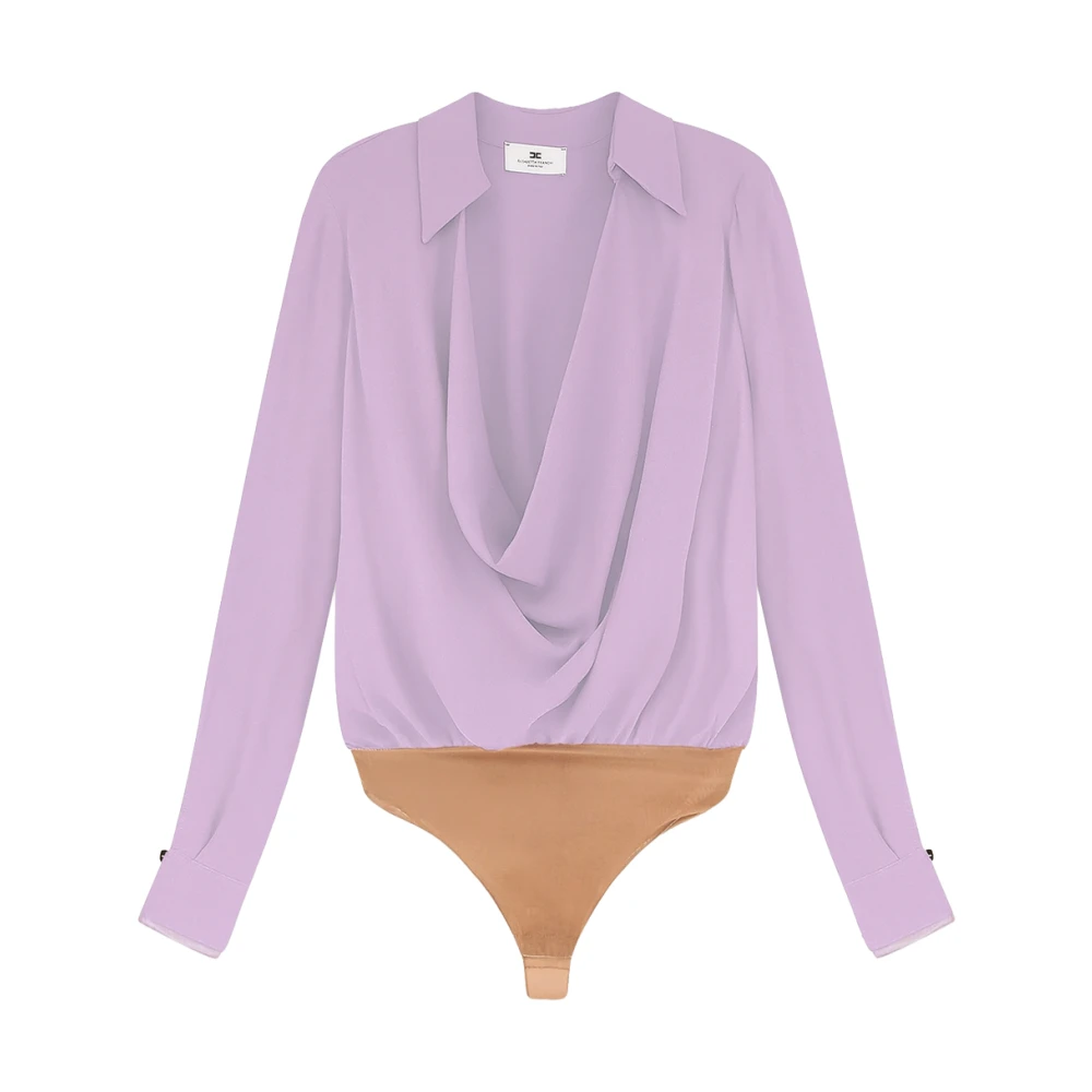 Elisabetta Franchi Women's Purple Bodysuit In Viscose Georgette Fabric - Full-Body - 2XL - Tops