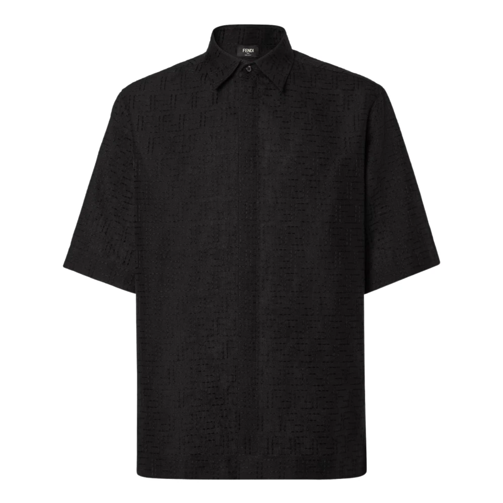 Fendi Men's Black Ff Jacquard Linen Shirt
