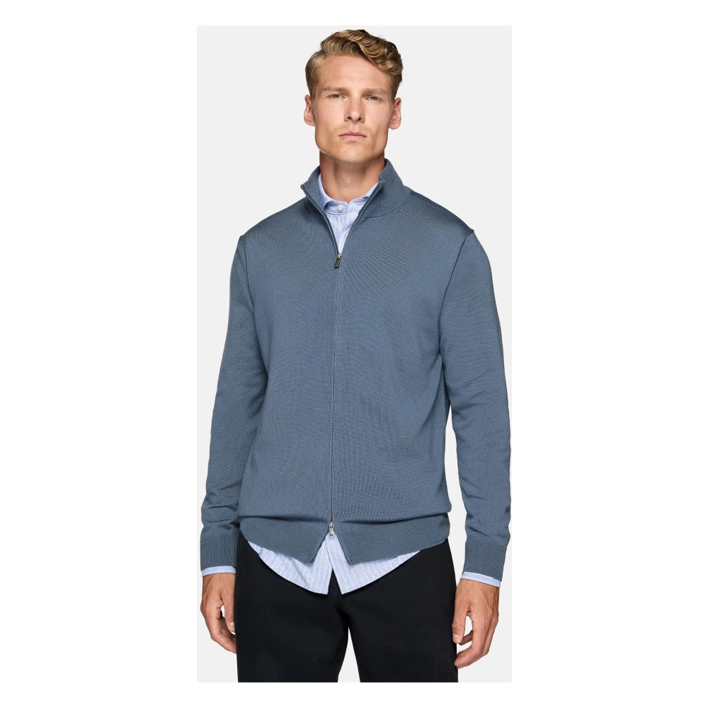 Boggi Milano Merino Wol Full Zip Jumper Blue Heren