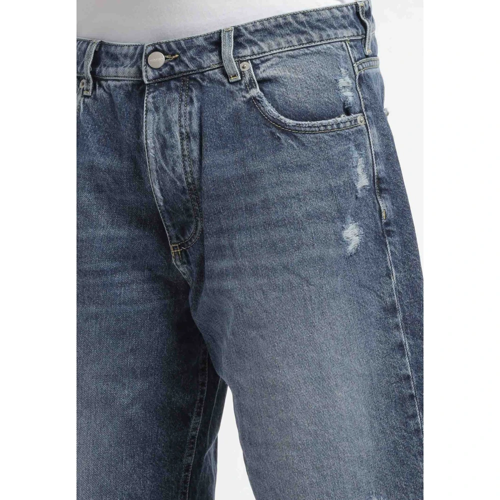 Icon Denim Bermuda Shorts met Medium Wassing en Gescheurde Details Blue Heren