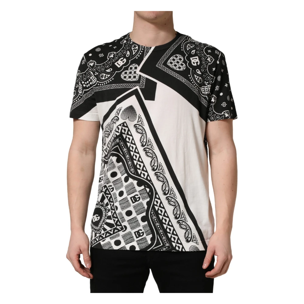 Dolce & Gabbana Multicolor T-Shirts, Male, L, Bandana Cotton Crew Neck T-Shirt