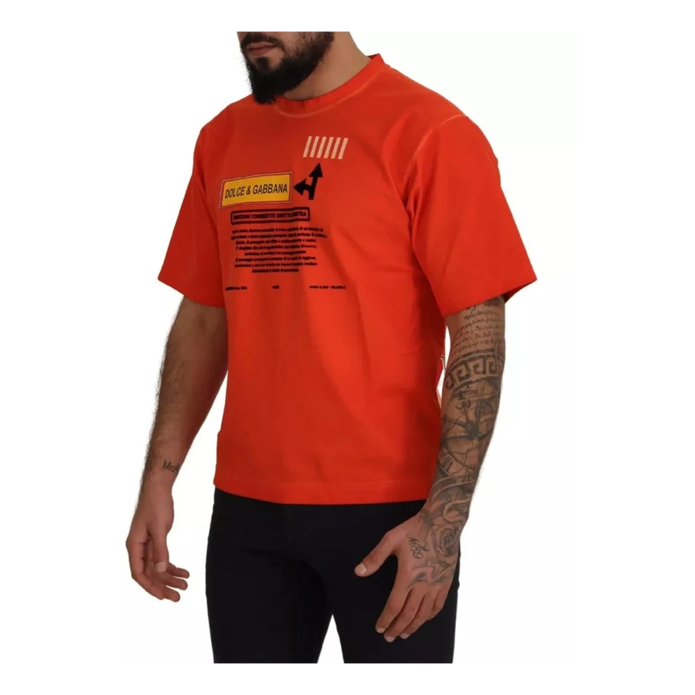 Dolce & Gabbana Oranje Logo Print Crewneck T-shirt Orange Heren