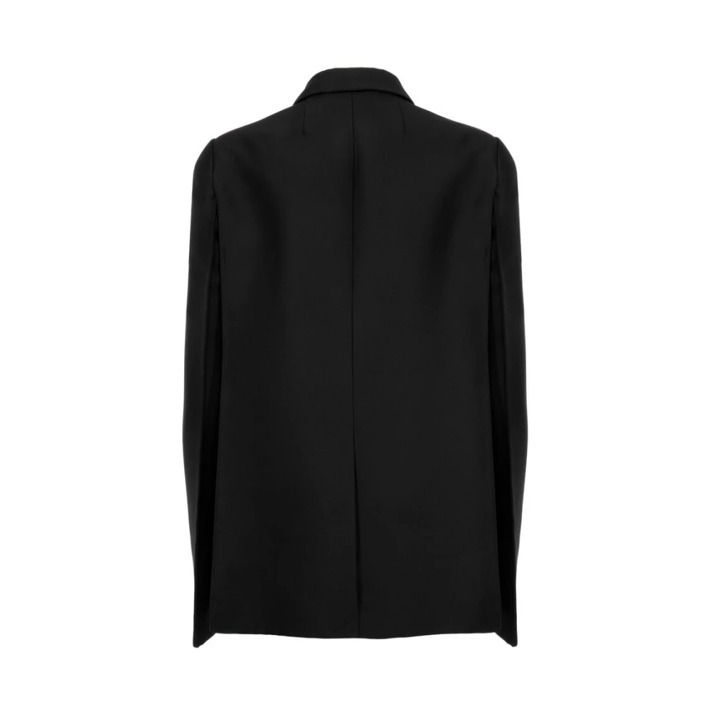 Khaite Zwarte wol-zijde blend jas met inkeping kraag Black Dames