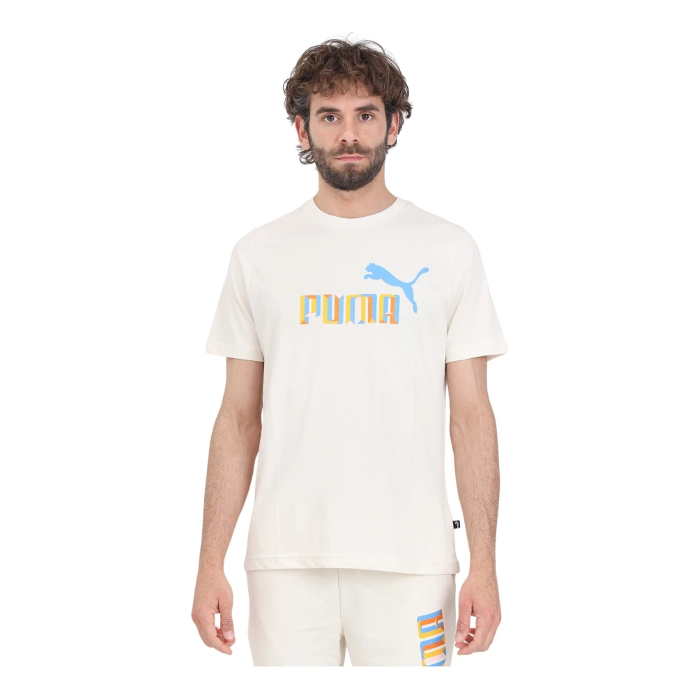 Puma Sportieve Beige T-shirt met Logo Print Beige Heren
