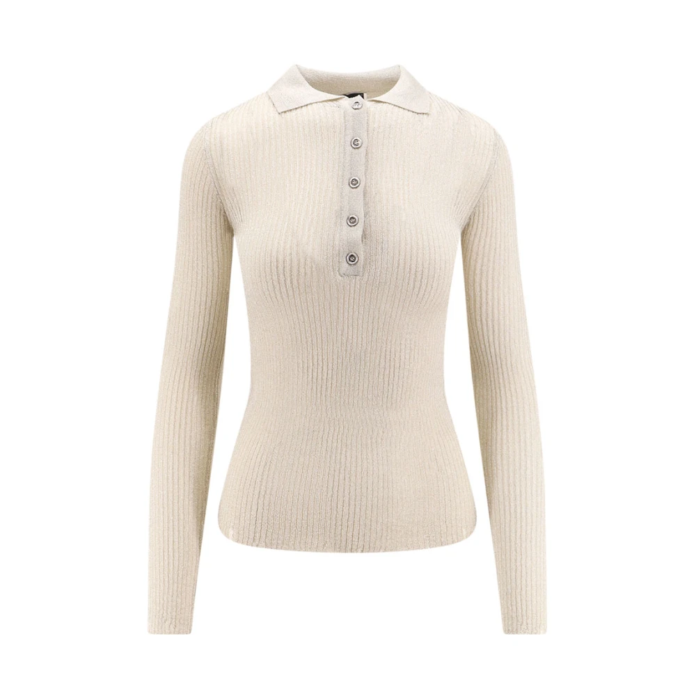 Pinko Geribbelde Lurex Polo Shirt Beige Dames