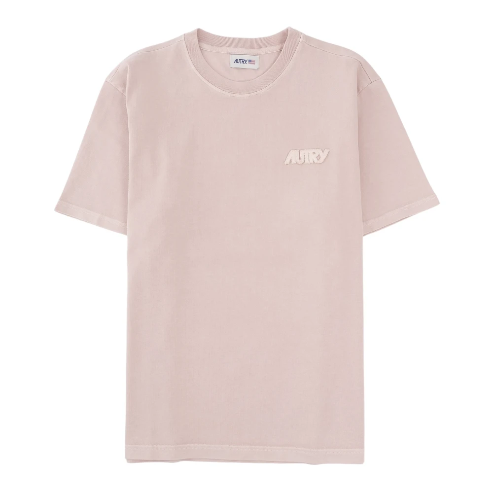 Autry Stijlvolle Geribbelde Halslijn T-shirt Pink Heren