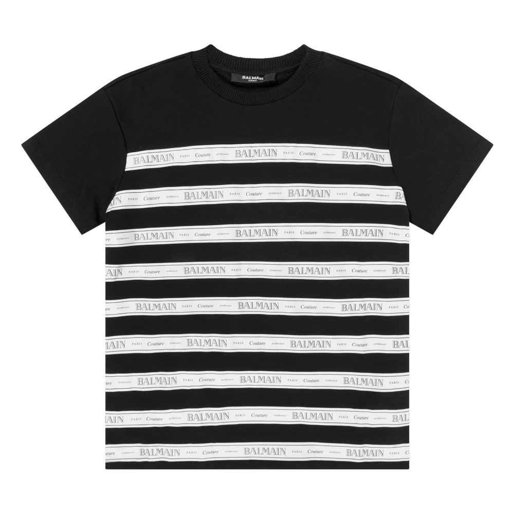 Balmain Girls Black Striped Logo Jersey Dress - Kids Short Sleeve T-Shirts - 6 Y - Kids