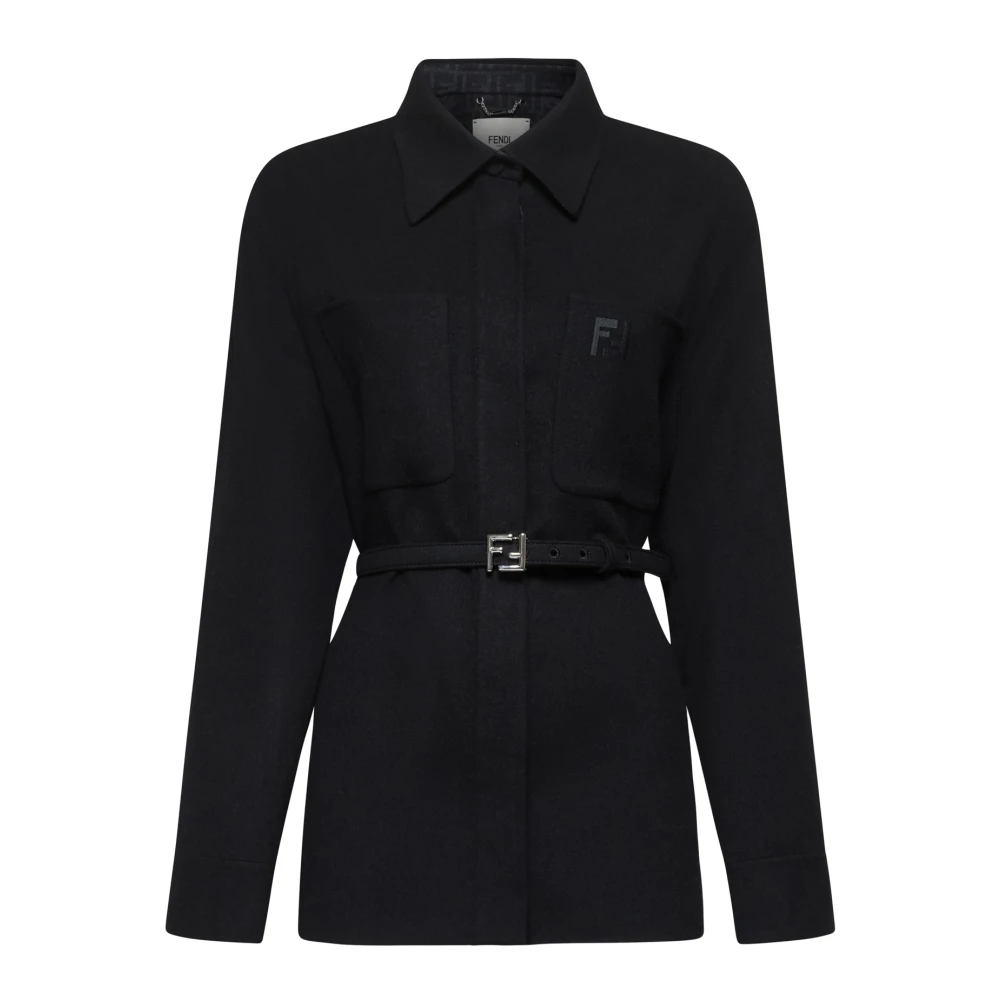 Fendi Zwarte Wol Go-To Jas Black Dames
