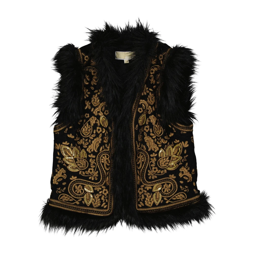 Michael Kors Zwart Paillet Wol Gilet Buitenkleding Black Dames