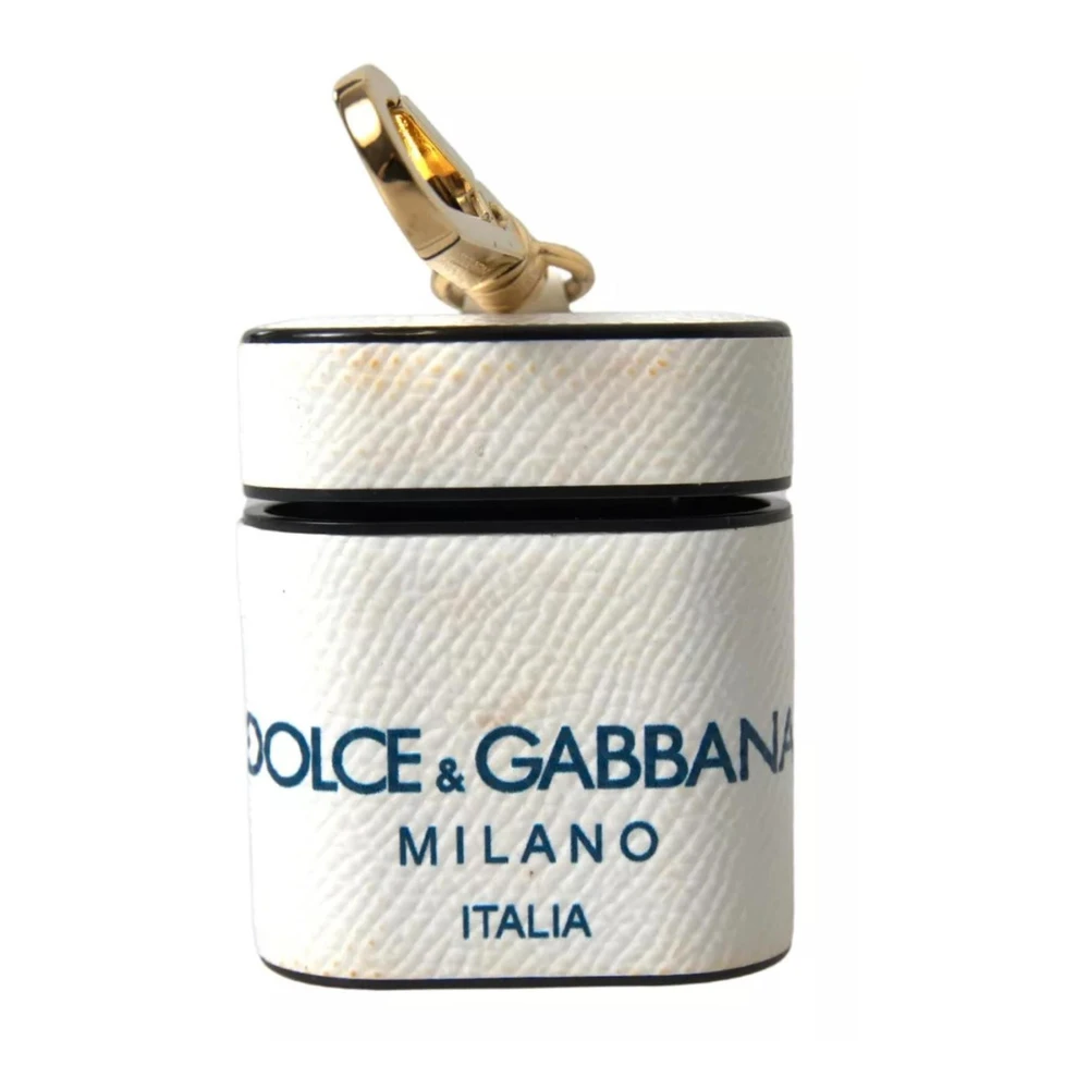 Dolce & Gabbana Logo Print Leren Airpods Hoesje White Dames