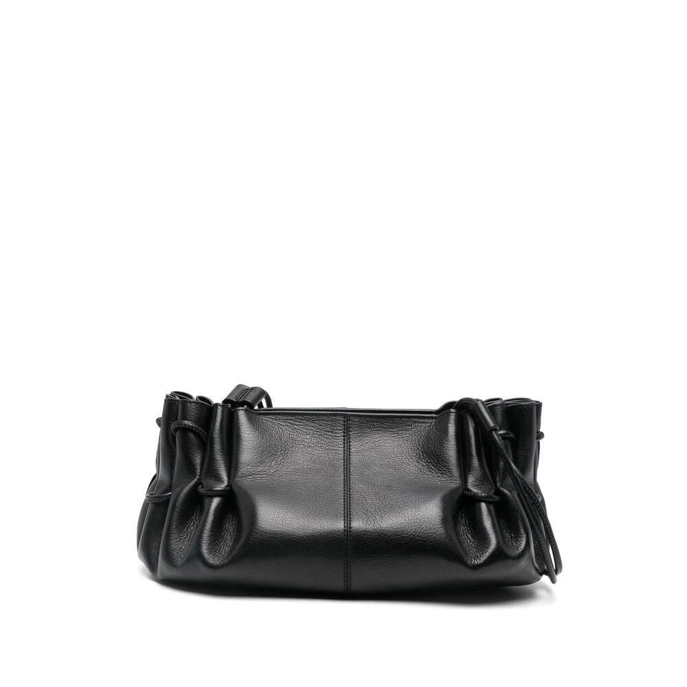 Hereu Zwarte Schoudertas met Gerimpeld Detail Black Dames