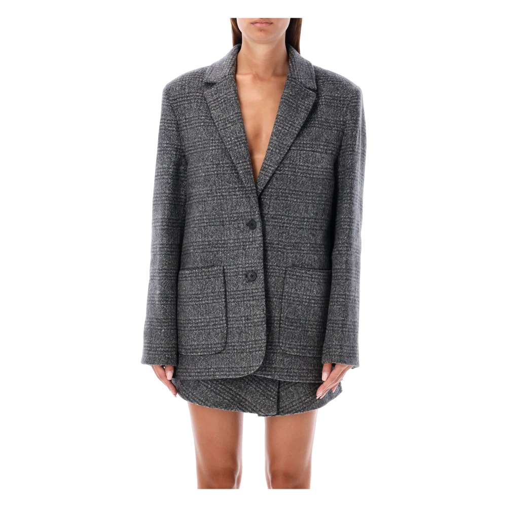 The Garment Geruite wollen blazer zwart witte ruit Gray Dames