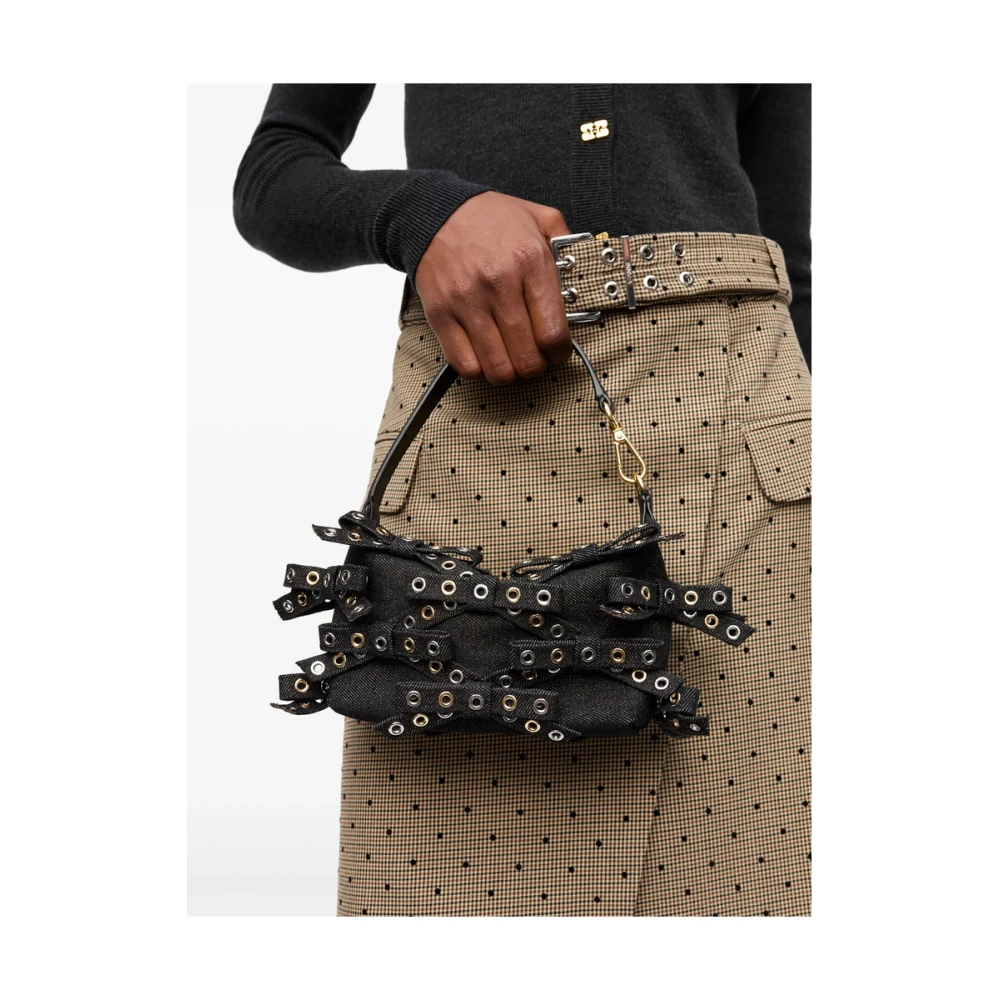Ganni Butterfly Denim Tote Bag in Zwart Black Dames