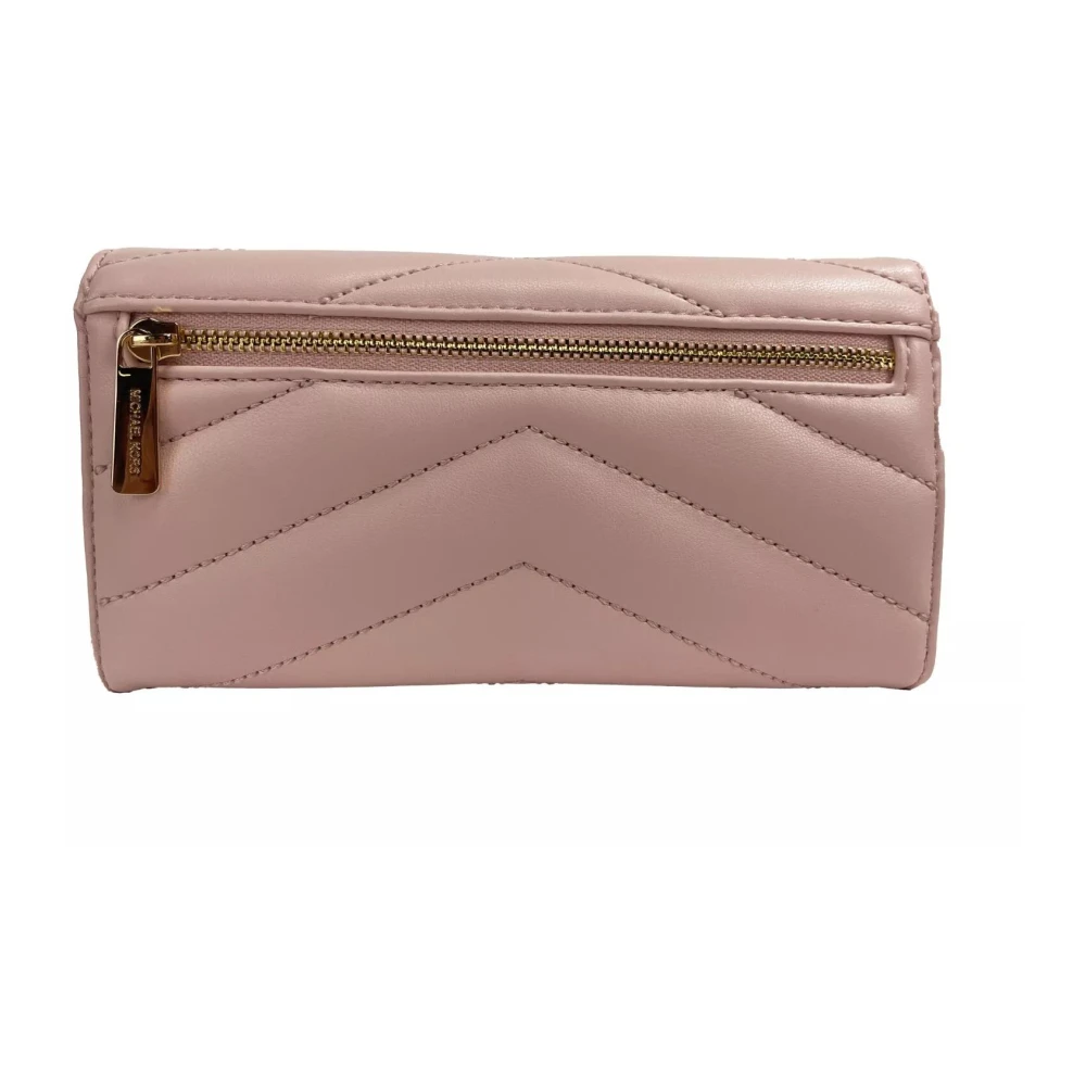 Michael Kors Stijlvolle Drievoudige Lederen Portemonnee met Knoopsluiting Pink Dames