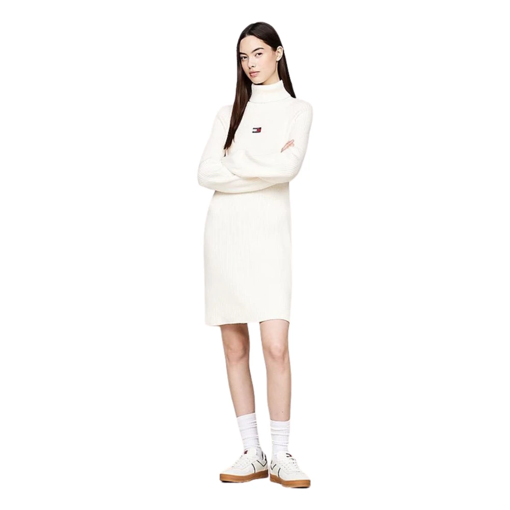Tommy Hilfiger Crème Pullover Jurk Raglan Geribbeld Beige Dames