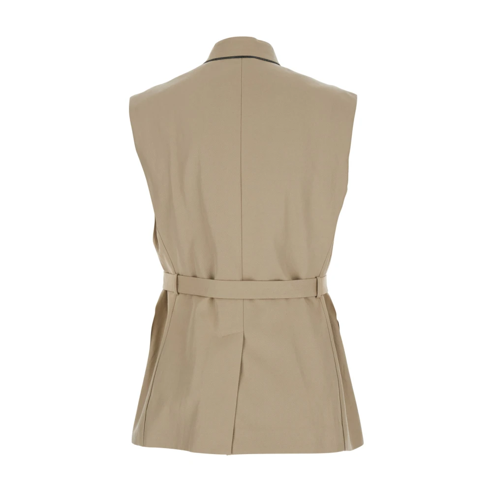 BRUNELLO CUCINELLI Beige Mouwloos Jack met Riemsluiting Beige Dames
