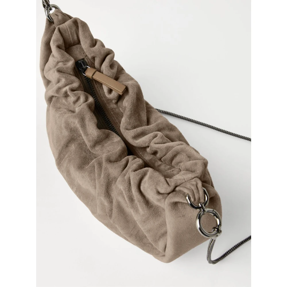 BRUNELLO CUCINELLI Taupe Bruine Schoudertas met Ketting Brown Dames
