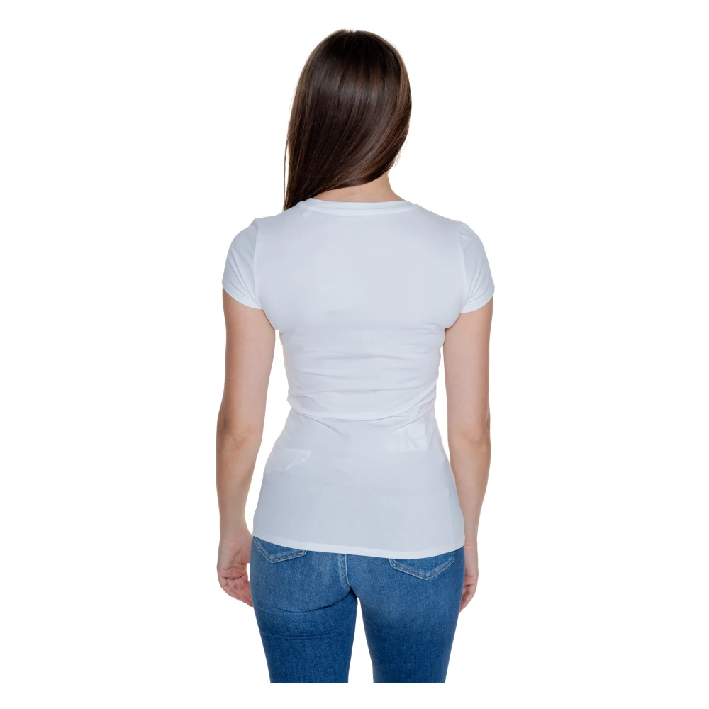 Guess Wit Print Ronde Hals T-Shirt White Dames