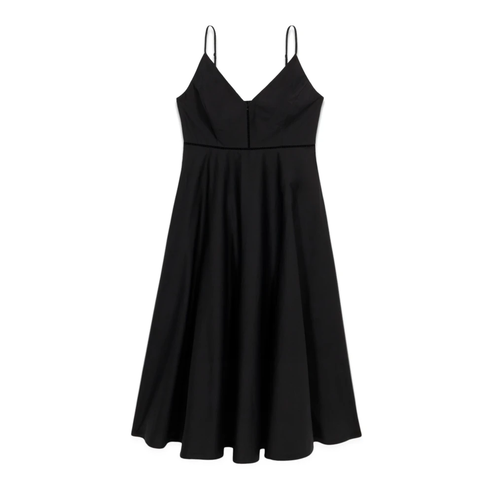 Oltre Lang Poplin Zomerjurk met Ajour Detail Black Dames