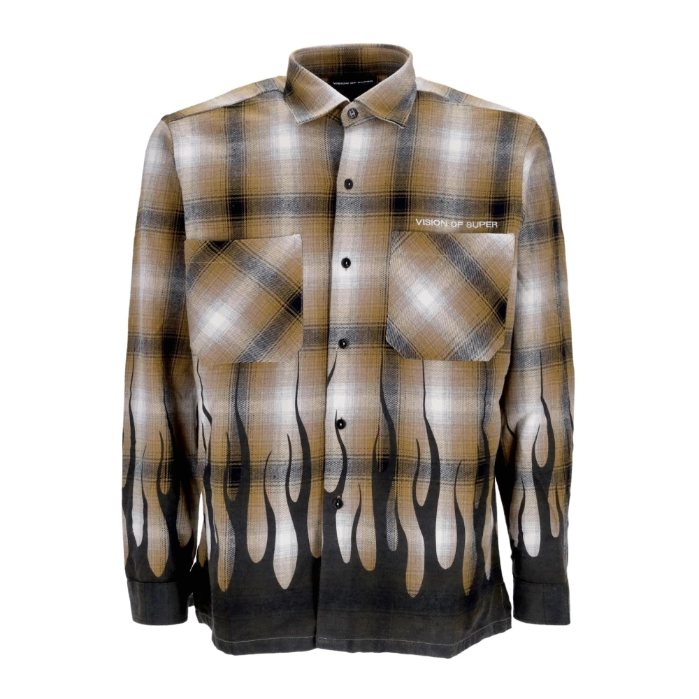 Vision Of Super Men's Multicolor Casual Shirts, M, Flames Long Sleeve Flannel Shirt