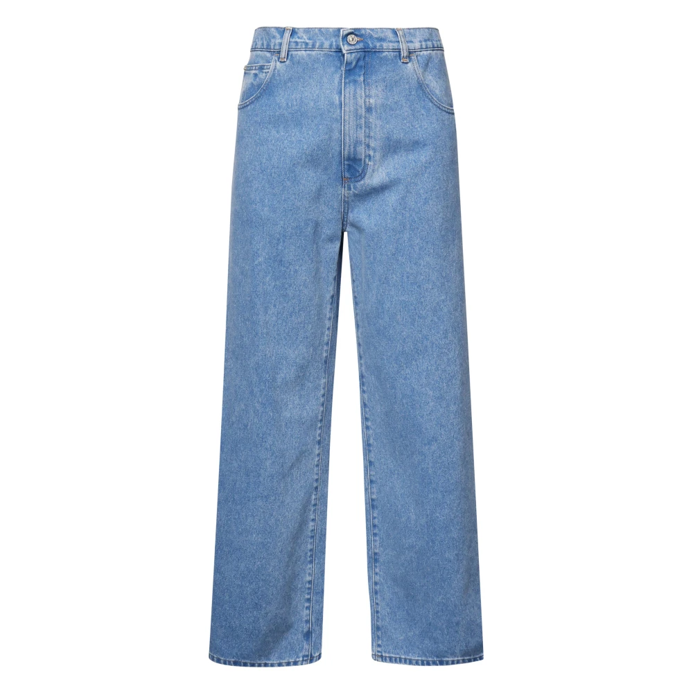 Marni Blauwe Katoenen Broek met Logo Applicatie Blue Heren