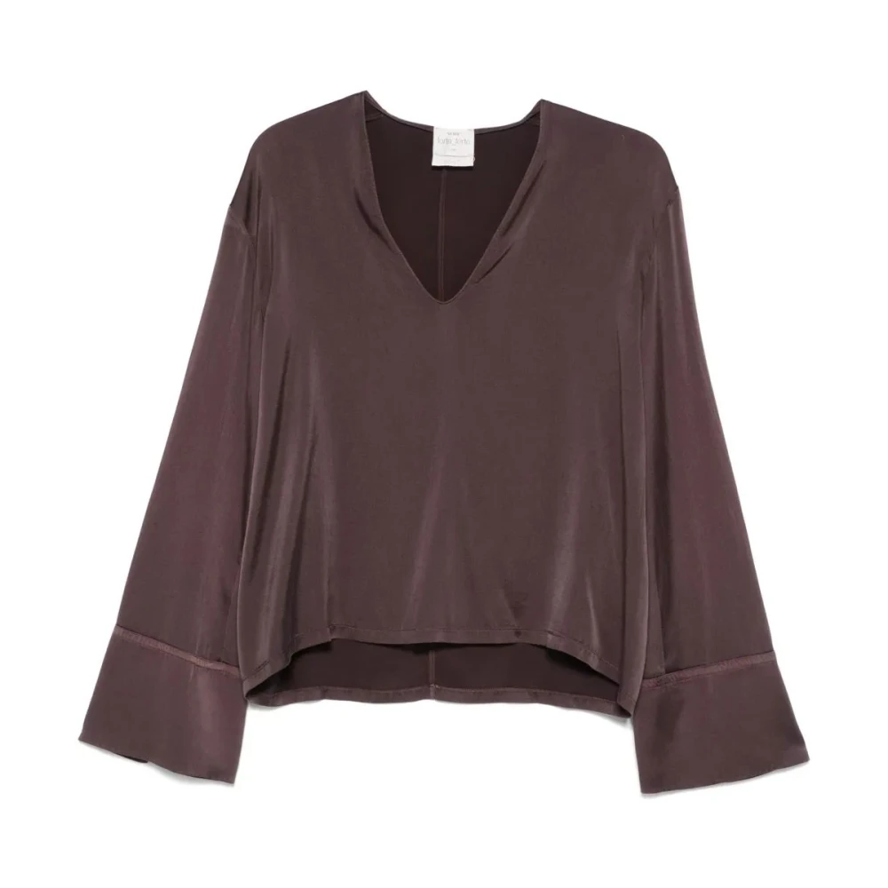 Forte Zijden Lange Mouw Top Brown Dames