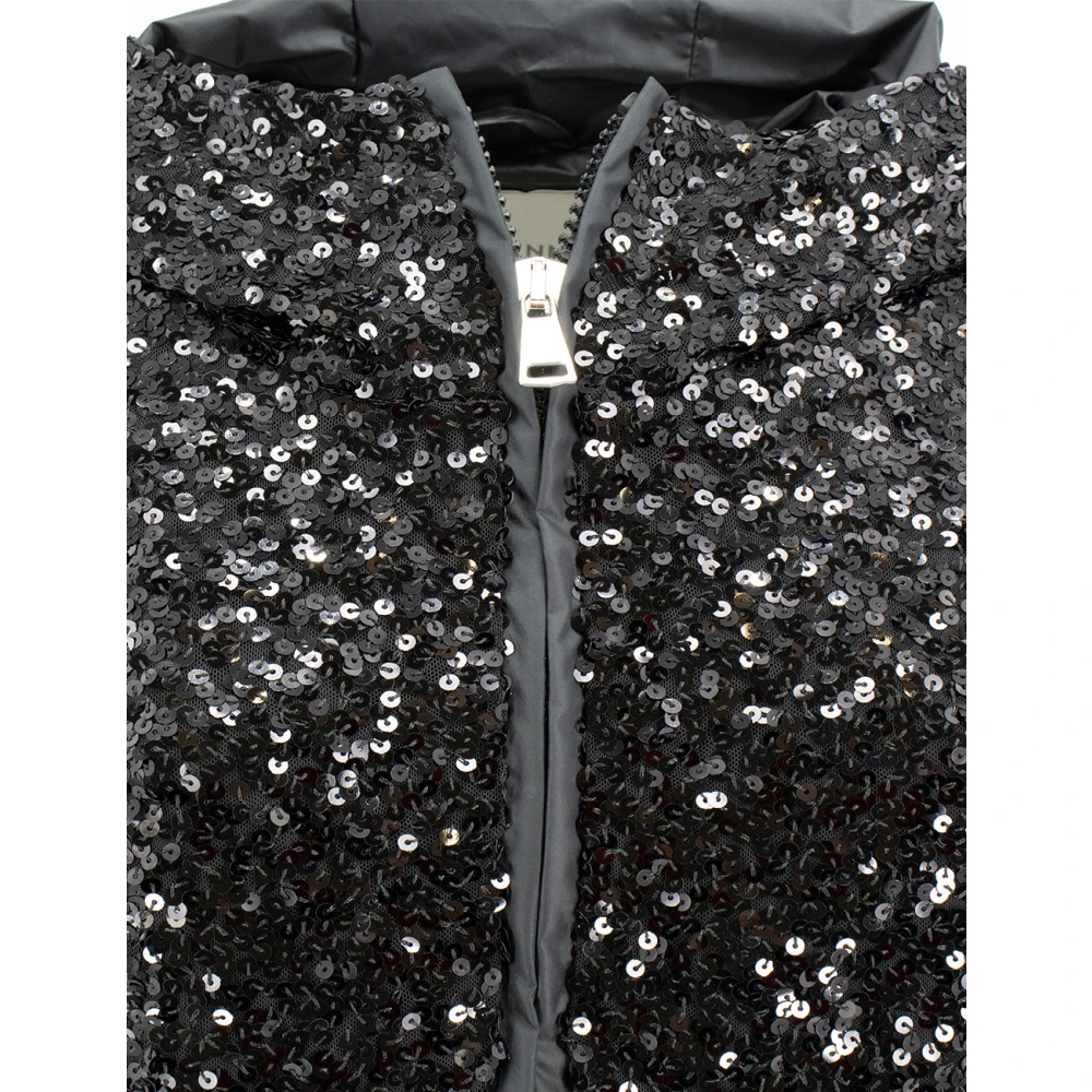 Ermanno Scervino Winddichte Lichtgewicht Jas met Capuchon en Pailletten Black Dames
