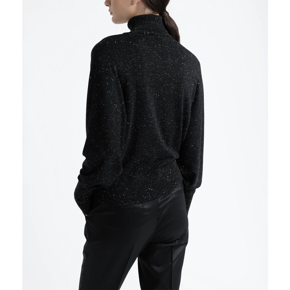 PESERICO Wol en viscose V-hals trui Black Dames