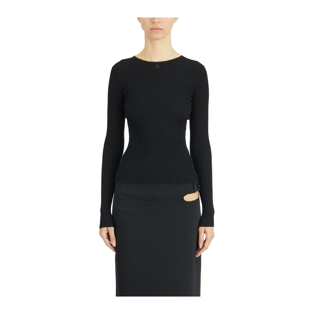 Courrèges Geribbelde Viscose Top Black Dames