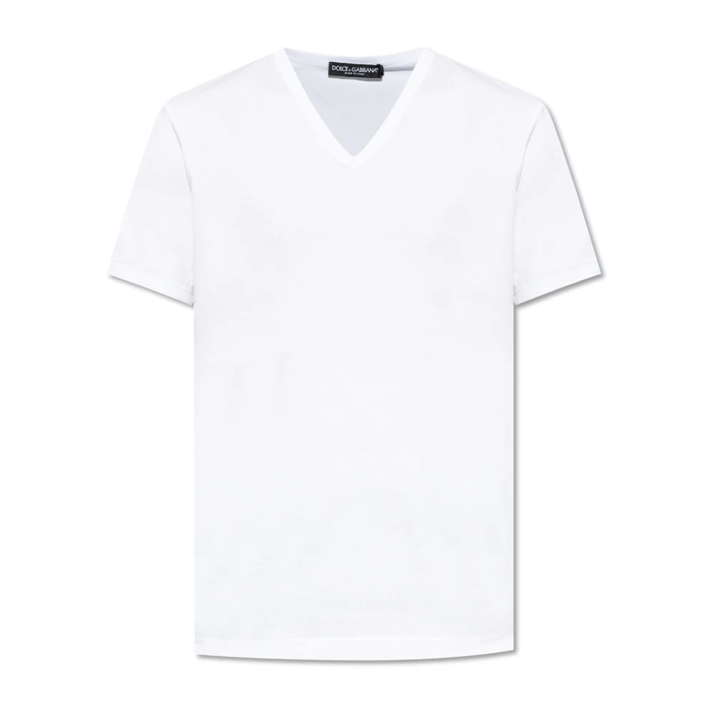Dolce & Gabbana White T-Shirts, Male, 3XL, V-Neck T-Shirt