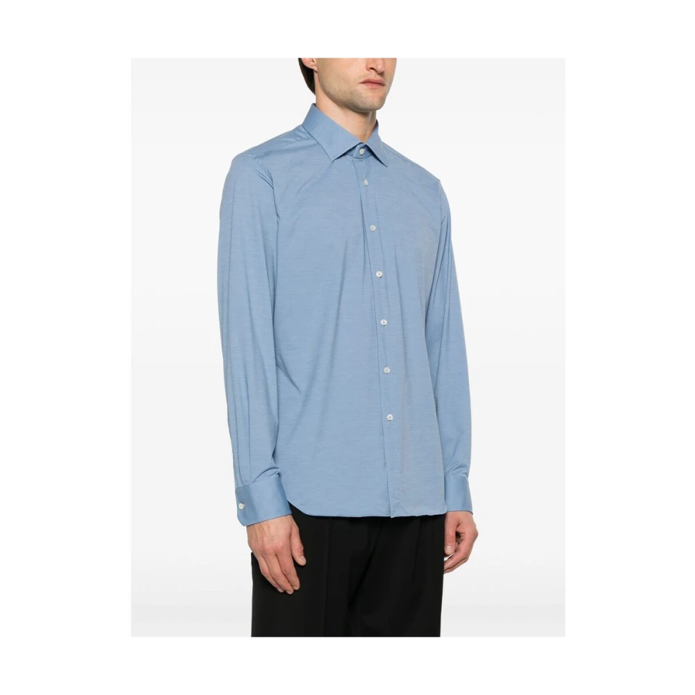 Xacus Blauwe Stretch Jersey Knoopshirt Blue Heren